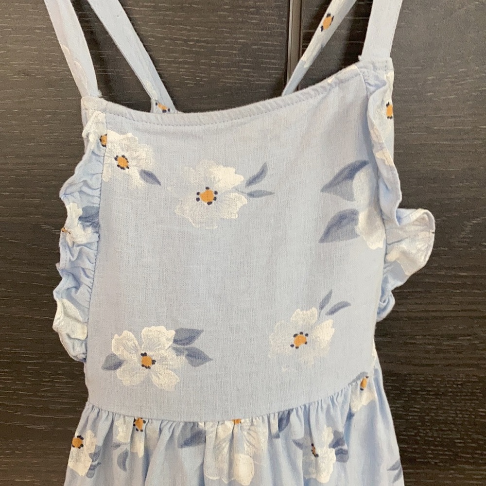 $15 Add On Carter’s Linen Blue Floral Design in Yellow & White Girls Dress  si…